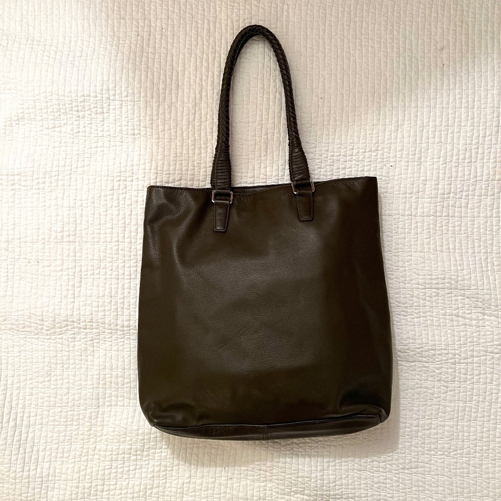 Olive Green Leather Shoulder Bag by Margot with Braided Straps